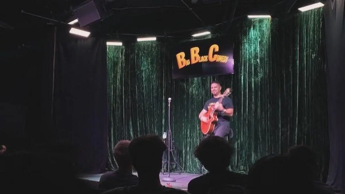The artist performing amidst on stage in Vegas