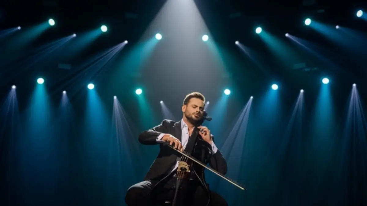 HAUSER playing his instrument with the main light falling on him