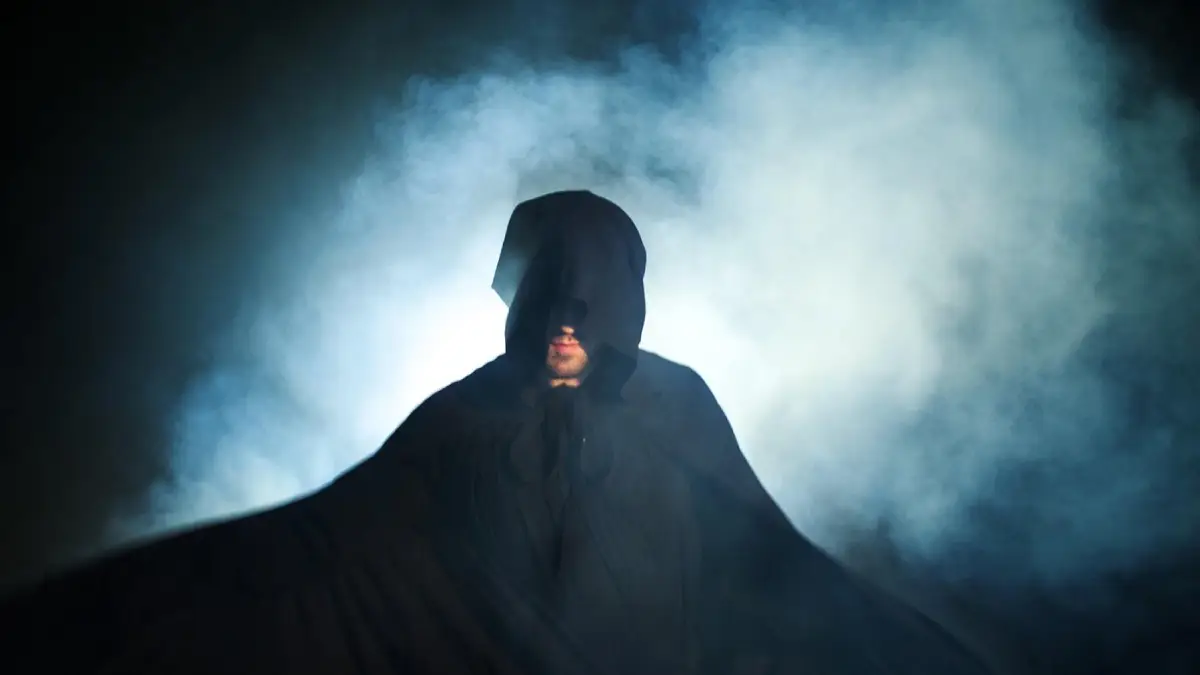 Hooded warlock at the Witches and Warlocks show Las Vegas
