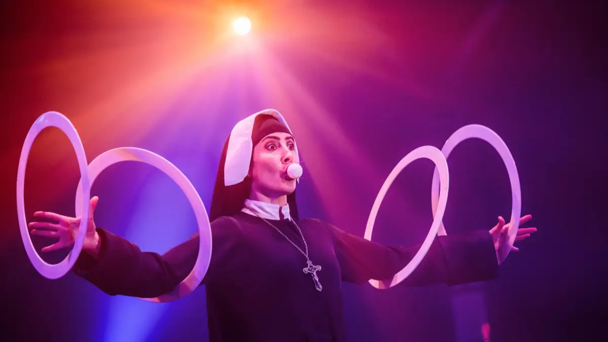 Performer wearing a nun’s costume at the Atomic Saloon Show