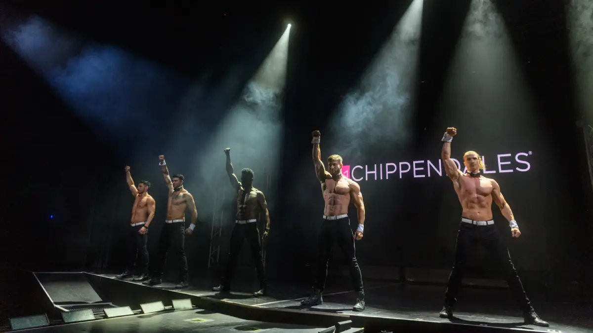 Performers posing during the Chippendales show in Vegas