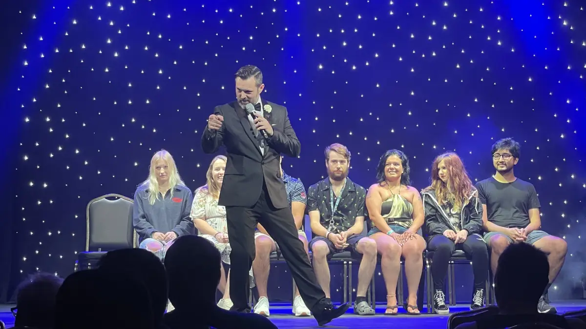 Steve Falcon with audience at the Comedy Hypnosis Hour show
