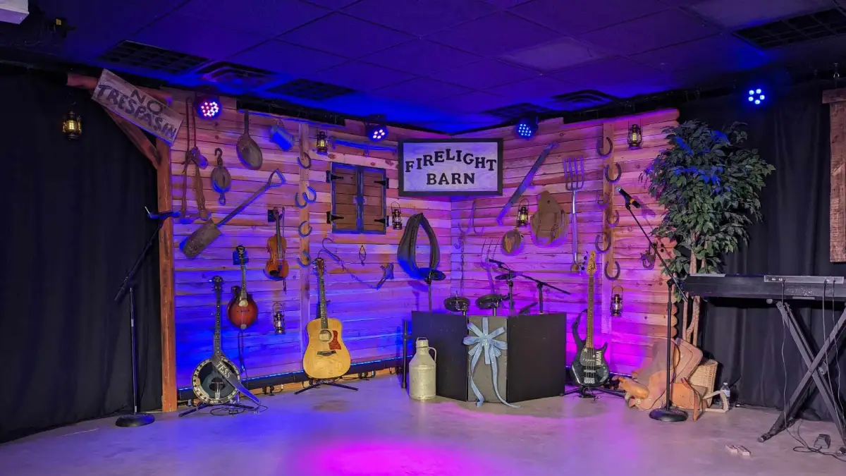 Close-up shot of the stage at Firelight Barn Theater
