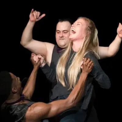 Audience member with Thunder Bulge performers in Las Vegas