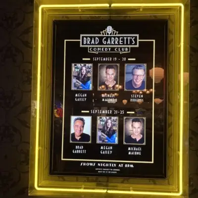 Brad Garret’s Comedy Club poster with comedian lineup in Las Vegas