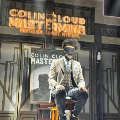 Colin with a blindfold at the Colin Cloud show in Vegas