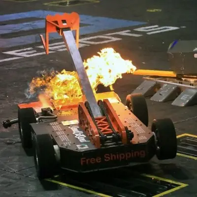 Fire spitting robot at the BattleBots Destruct-A-Thon
