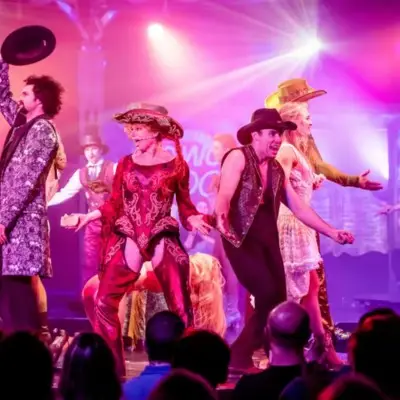 Performers in their costumes at the Atomic Saloon Show
