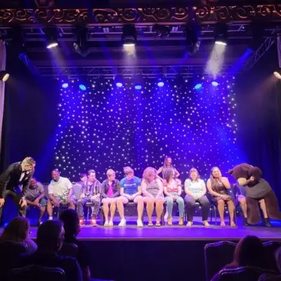 Steve Falcon laughing with audience at the Comedy Hypnosis Hour show