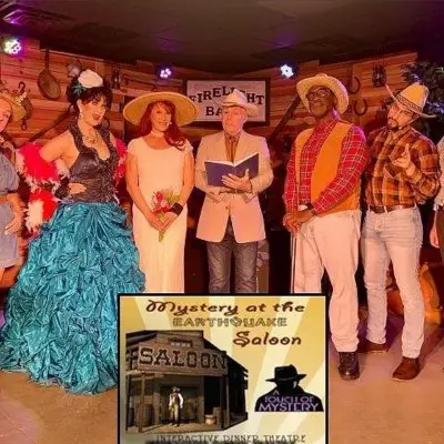 The cast of the Interactive Murder Mystery show backstage