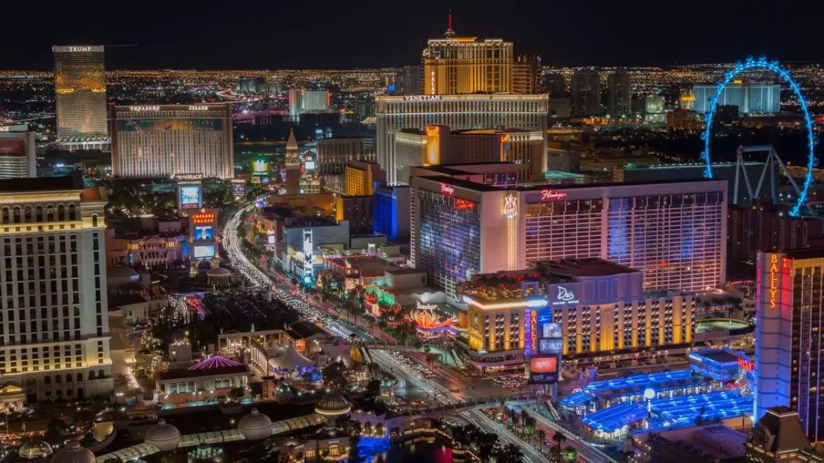 Las Vegas Strip lit up brightly at night
